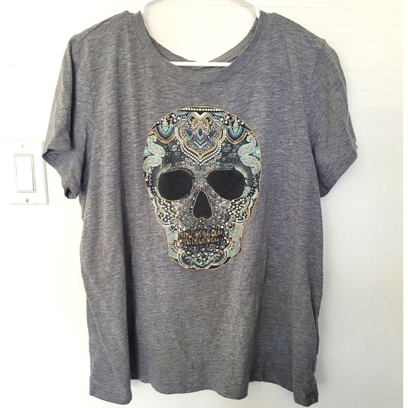 Torrid Womens 1 Gray Skull Skeleton Graphic Tee Short Sleeve Goth Halloween - Picture 1 of 6